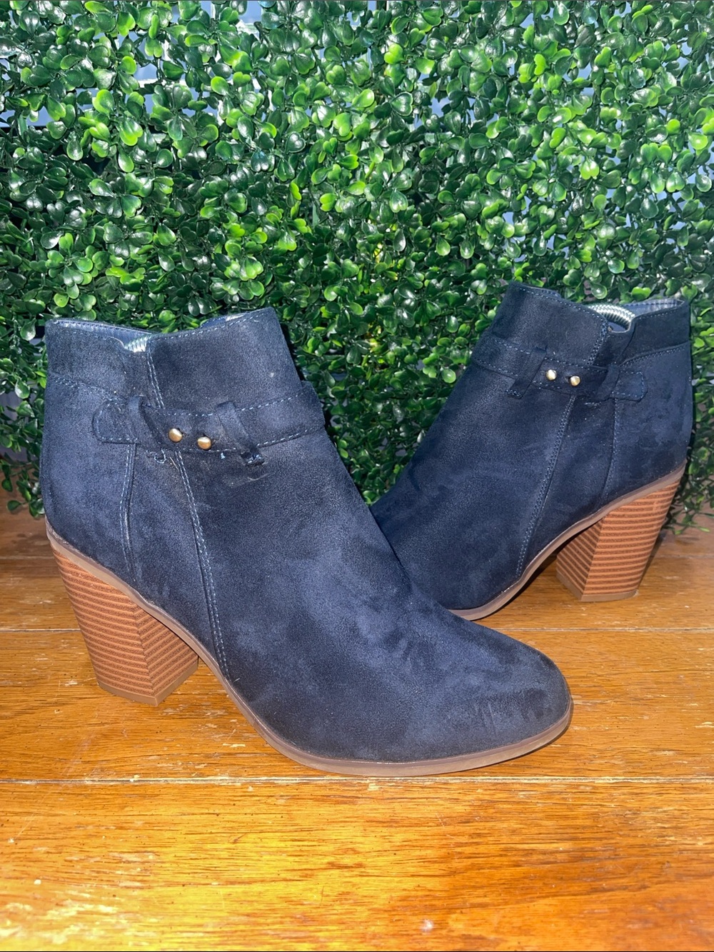Merona Women's Navy Suede Ankle Booties with Stacked Heel
